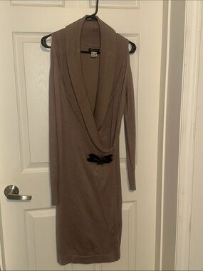 VENUS Taupe Brown Long-Sleeve Shawl-Collar Sweater Dress